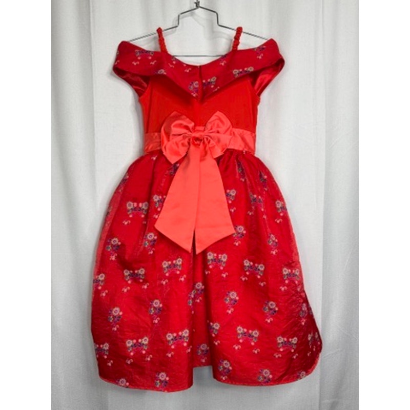 456. Disney Parks Floral Bow Party Dress Girls Size M Red
