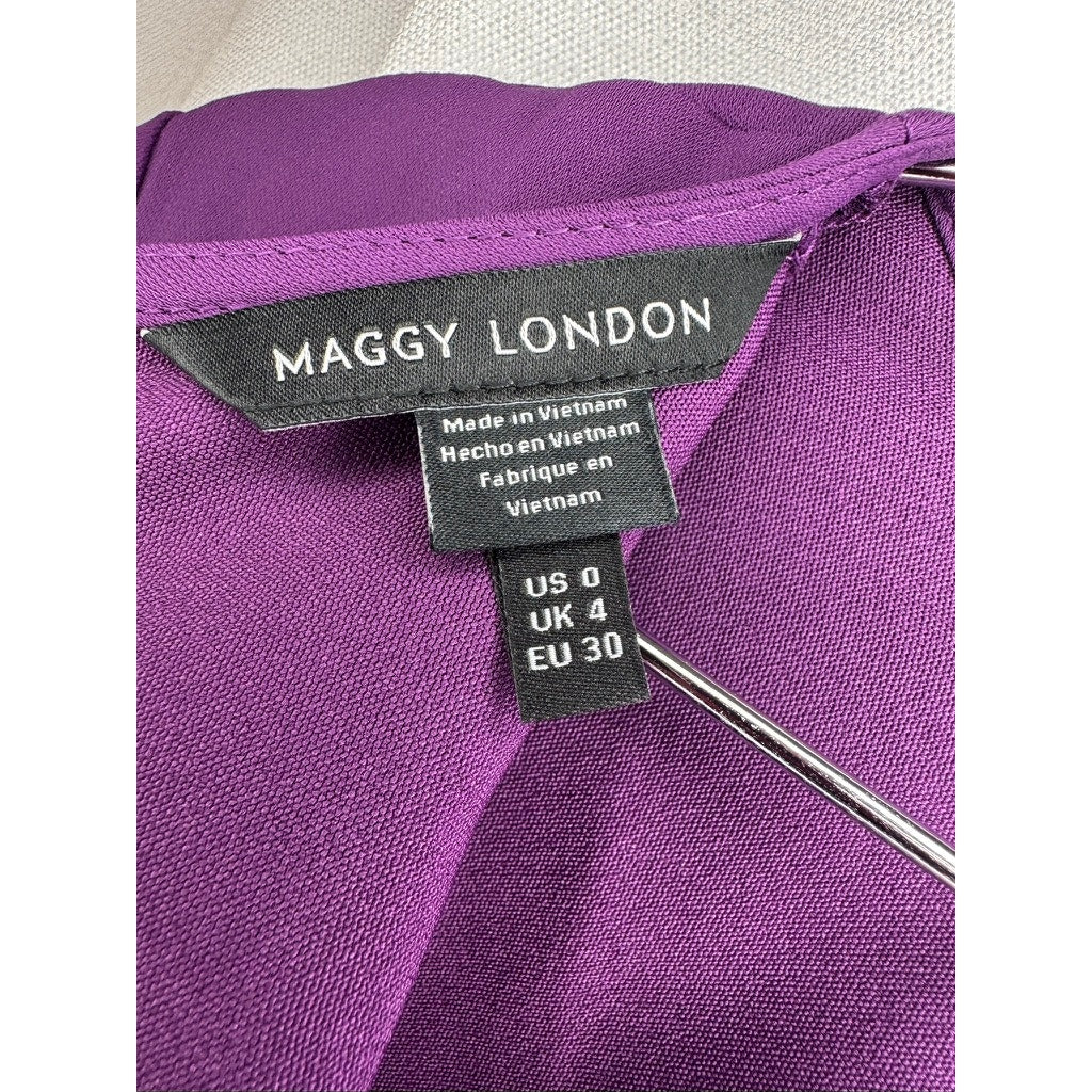 401. Maggy London Purple Tie Waist Short Sleeve Midi Dress Size 0