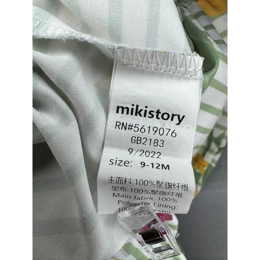 463. Mikistory Leaf Print Bubble Romper Size 9-12M Green/White