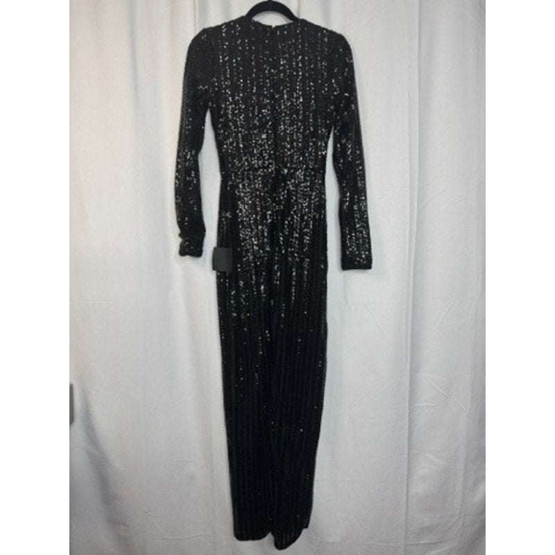 395. Lulu's Black Sequin Plunge V-Neck Long Sleeve Maxi Gown Size M NWT
