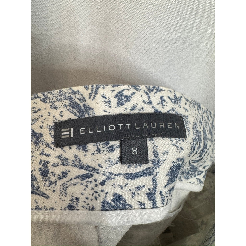 384. Elliott Lauren Blue White Floral Print Pencil Skirt Size 8