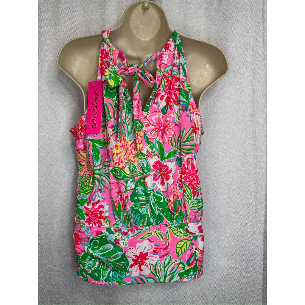461. Lilly Pulitzer Tropical Floral Halter Tank Top Size S