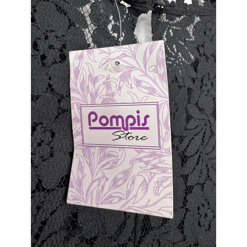 581. Pompis Store Black Floral Lace Sleeveless Blouse Top Size L NWT