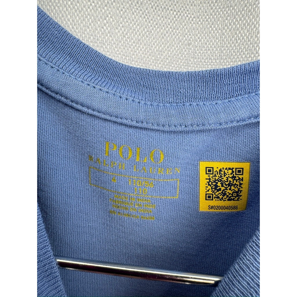 458. Polo Ralph Lauren Logo Ruffle Hem Dress Girls Size 4 Blue