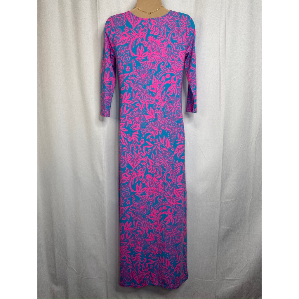 451. Lilly Pulitzer Pink Blue Floral Maxi Dress NWT Size XS