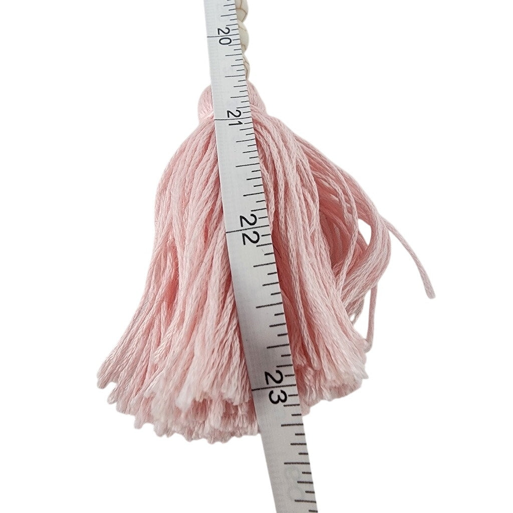511. Unknown. Wood Bead Cross Tassel Necklace Pink White