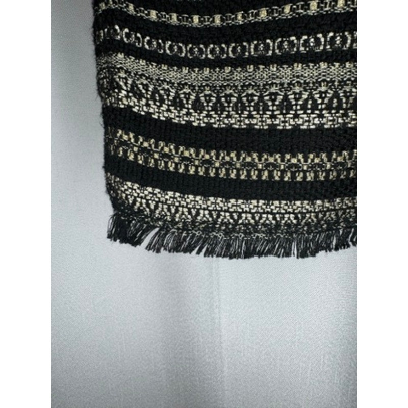 396. Darling Textured Fringe Pocket Shift Dress Black Cream