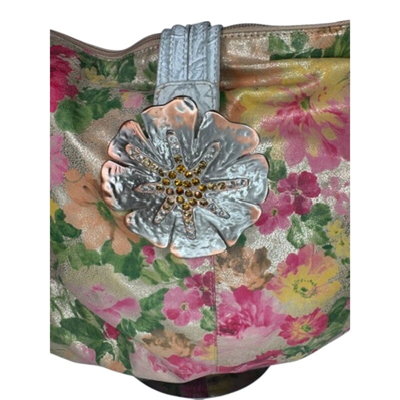 489. Sharif Studio Floral Leather Shoulder Hobo Bag Pink Multicolor
