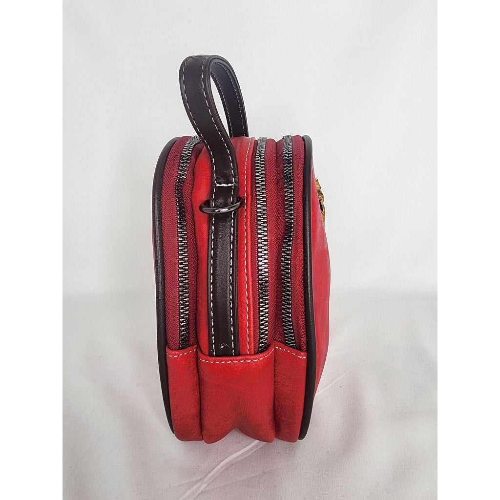 515. Red Faux Leather Bee Mini Backpack 3 Zip Crossbody Bag NWOT