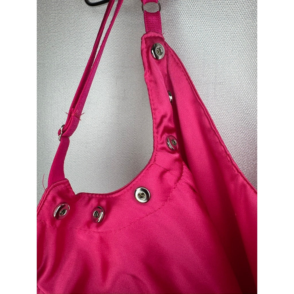 375. Sugar Thrillz Hot Pink Satin Ruched Bodycon Mini Dress Size XXS