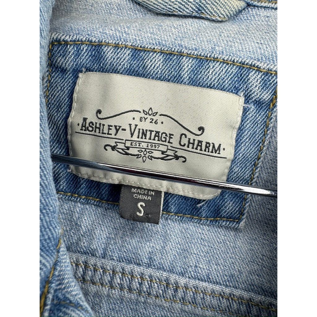 436. Ashley Vintage Charm Light Wash Denim Jacket Size S