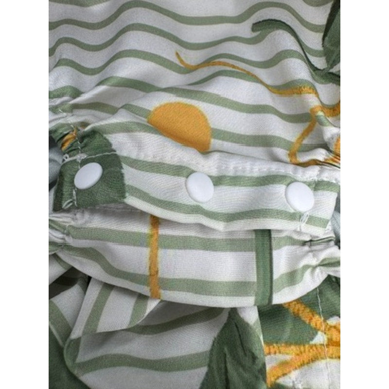463. Mikistory Leaf Print Bubble Romper Size 9-12M Green/White
