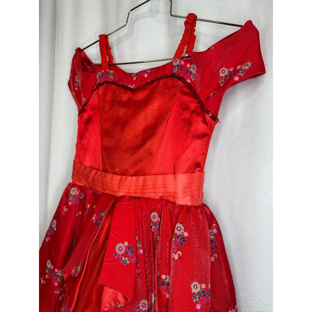 456. Disney Parks Floral Bow Party Dress Girls Size M Red