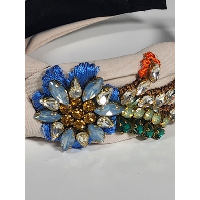 522. Embellished Floral Knotted Headband Blue Multicolor Statement