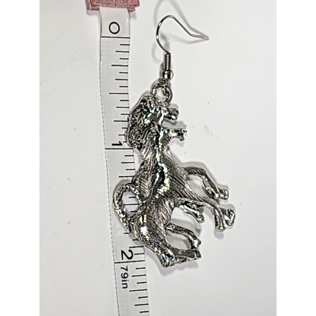 524. Silver Tone Running Horse Statement Necklace & Earrings Set