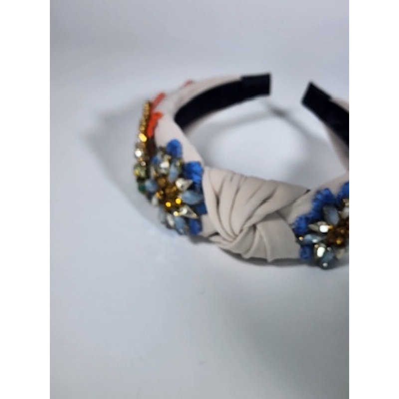 522. Embellished Floral Knotted Headband Blue Multicolor Statement