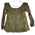 468. J.Crew Smocked On/Off Shoulder Elephant Print Peasant Top Size 0