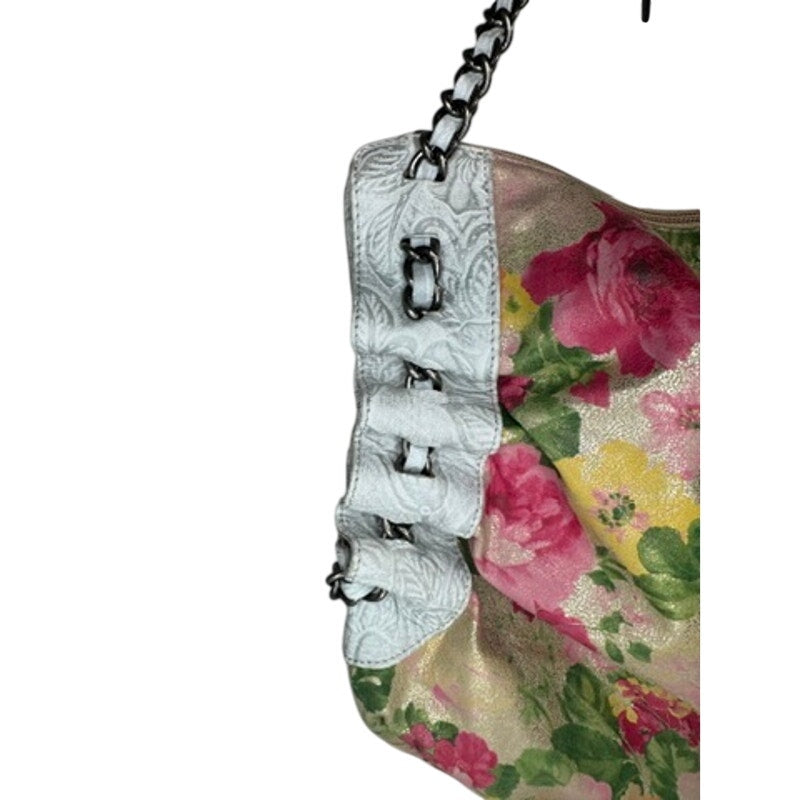 489. Sharif Studio Floral Leather Shoulder Hobo Bag Pink Multicolor