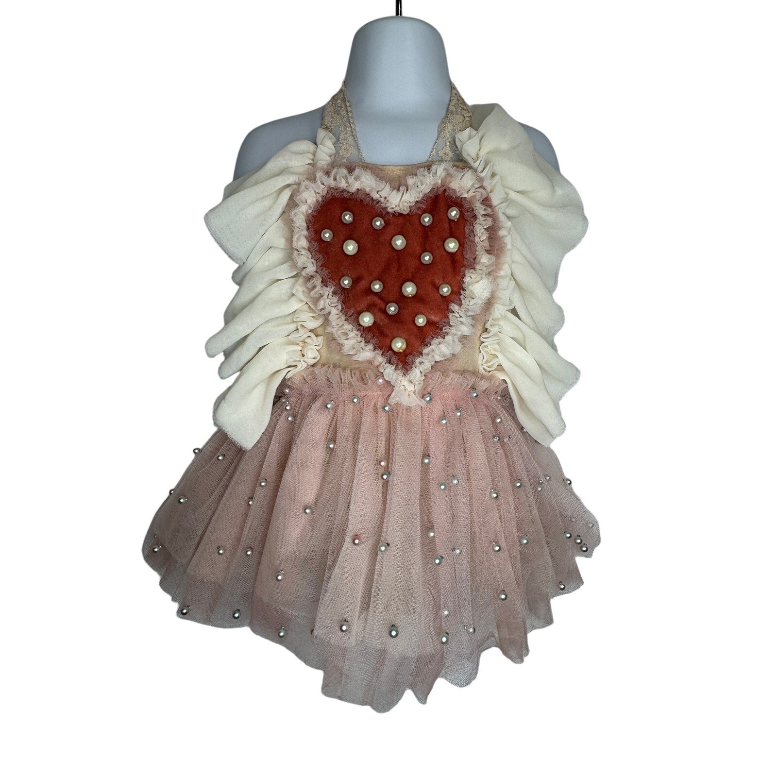 457. Handmade Pearl Heart Tulle Tutu Dress Size 9-12 Months