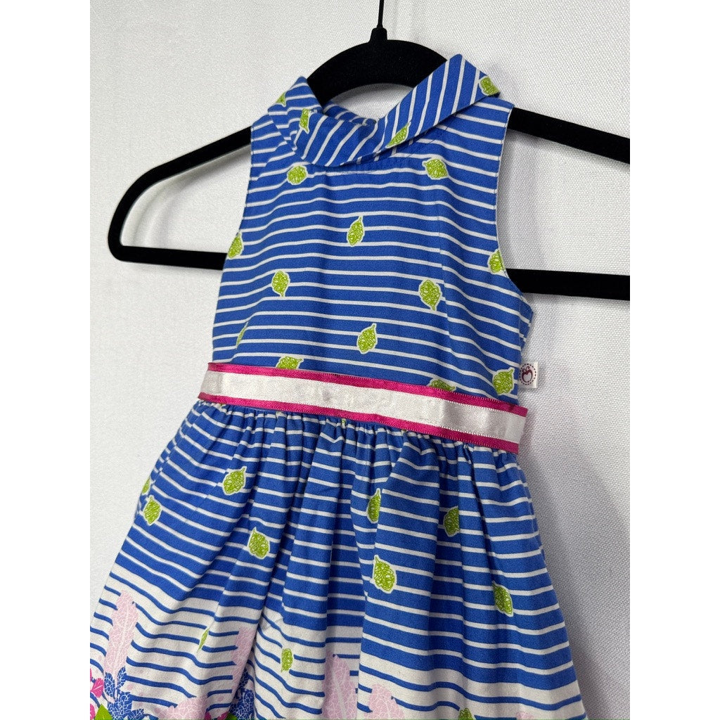 579. Mahek Baby Blue Floral Stripe Fit & Flare Dress Size 2-3 Years