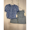 414. Free Assembly Blue Gingham Top & Denim Skirt Set Size 10-12 NWT