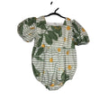 463. Mikistory Leaf Print Bubble Romper Size 9-12M Green/White