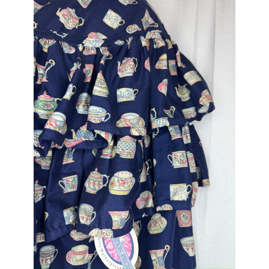 467. Conversation Pieces Teacup Print Button Front Blouse NWT Size L
