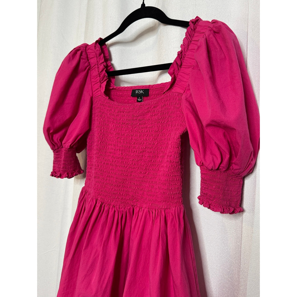 341. MSK Pink Smocked Puff Sleeve Cotton Mini Dress Size S