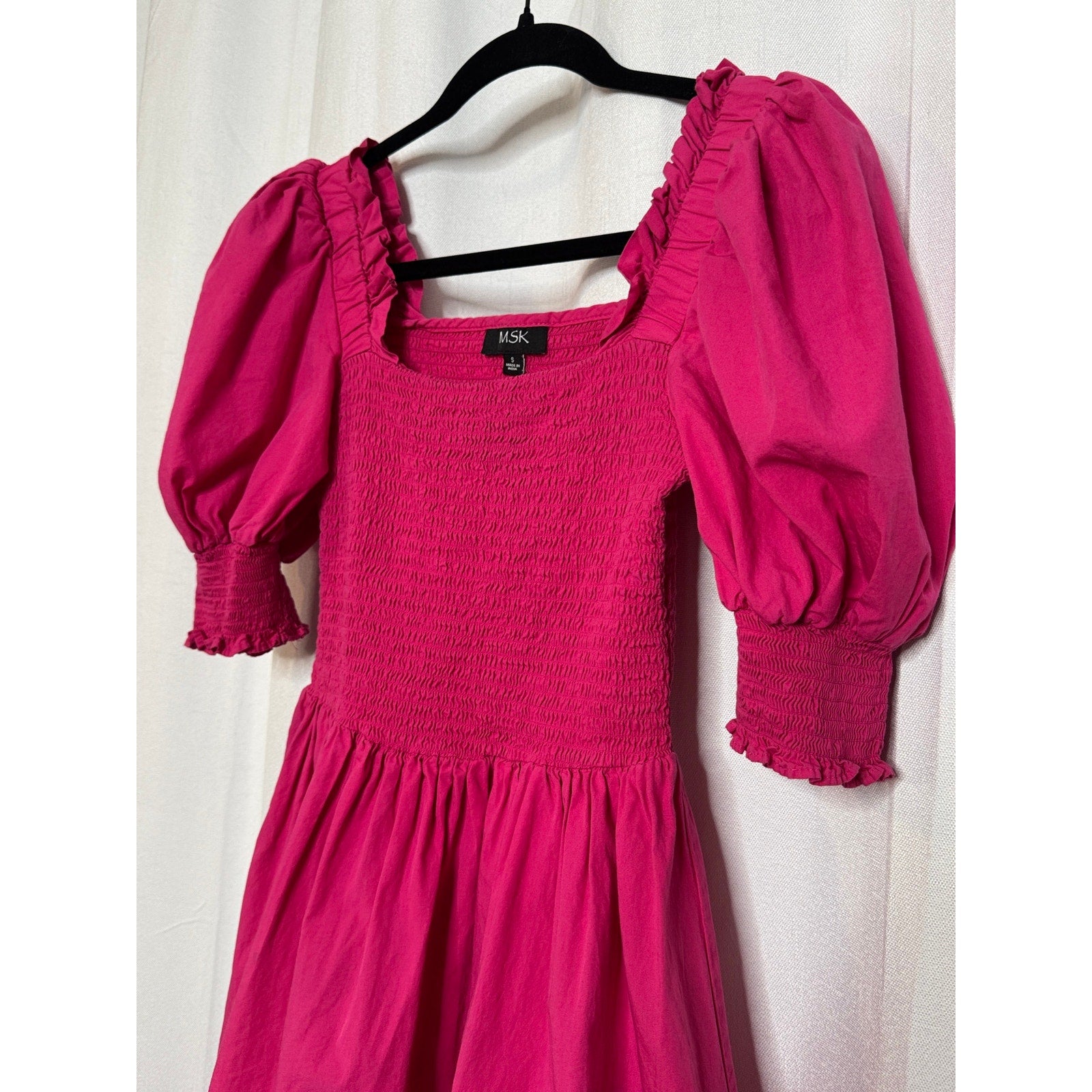 341. MSK Pink Smocked Puff Sleeve Cotton Mini Dress Size S