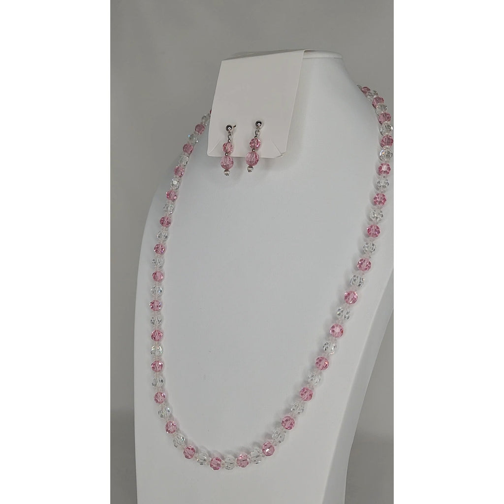 516. Pink Swarovski STRASS Crystal Beaded Jewelry Set Necklace and Earrings