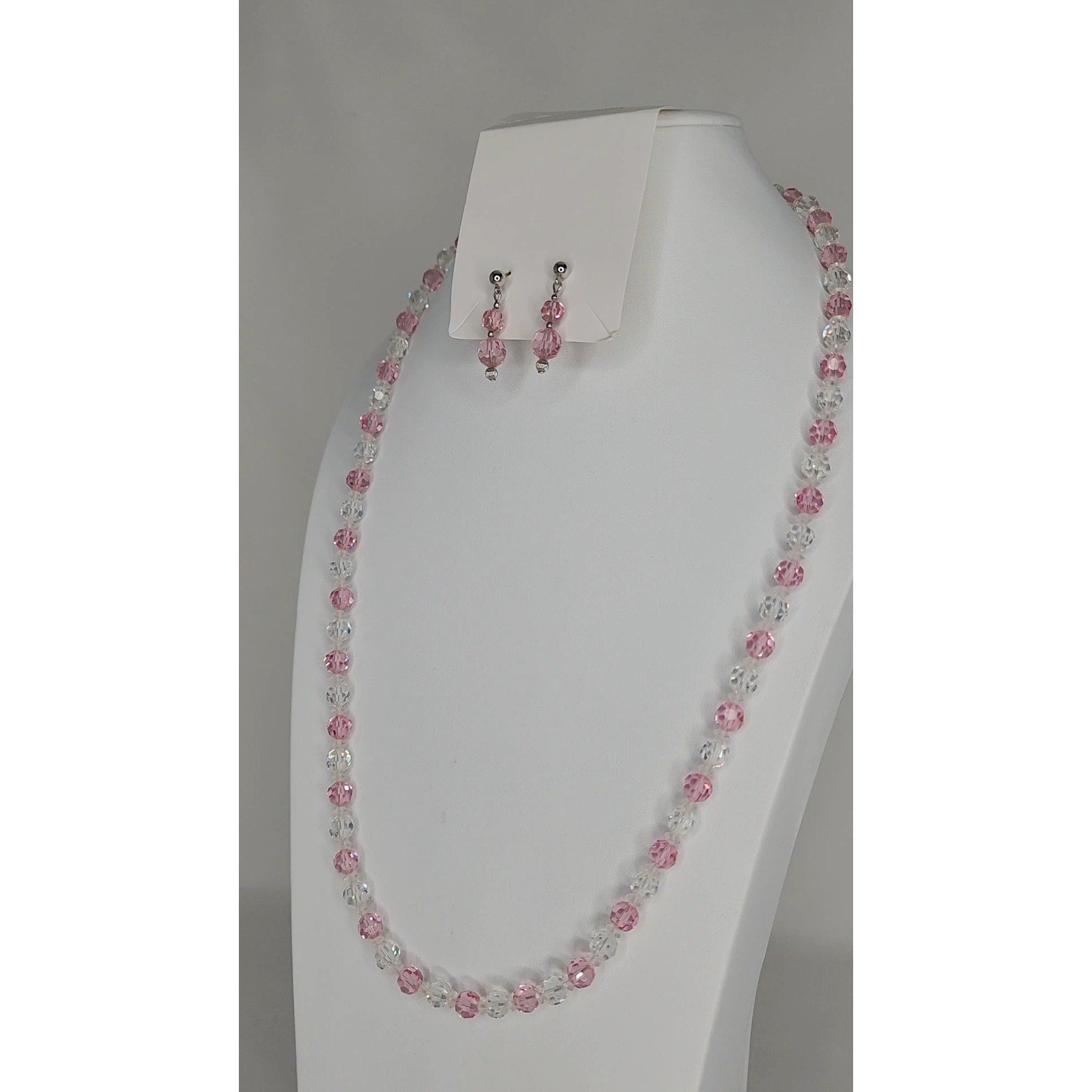 516. Pink Swarovski STRASS Crystal Beaded Jewelry Set Necklace and Earrings