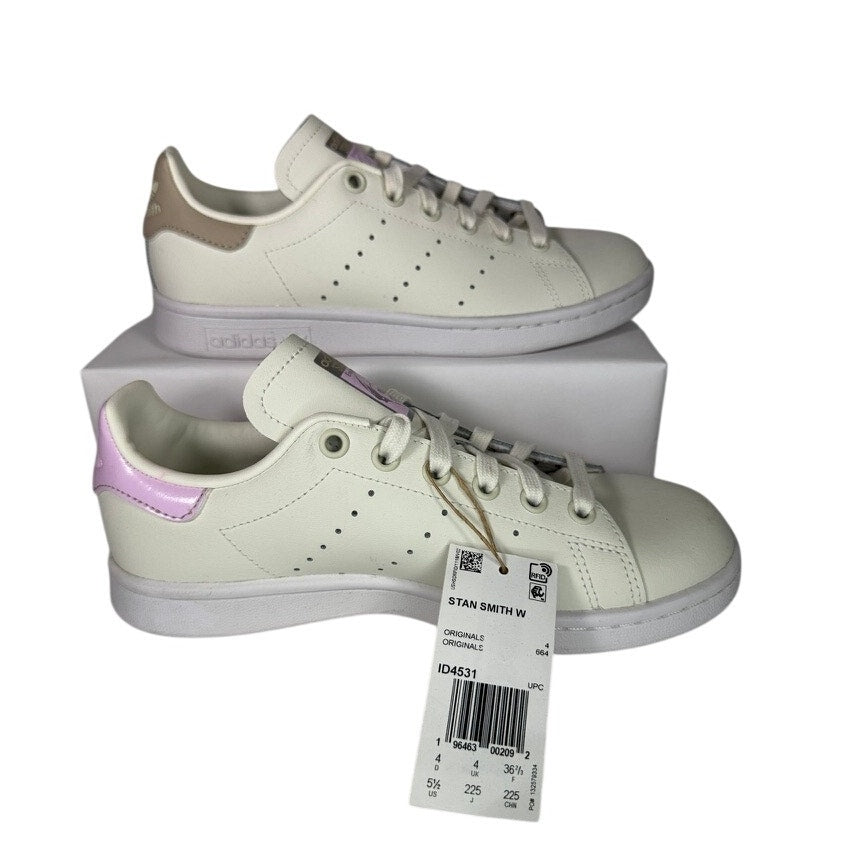 495. Adidas Stan Smith White Purple/Taupe Sneakers Women's Size 5.5 NWT