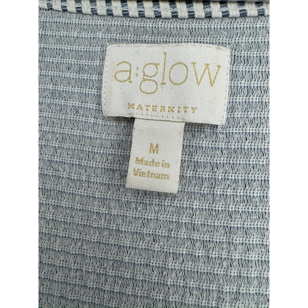 376. A Glow Maternity Blue White Striped Button Front Dress Size M