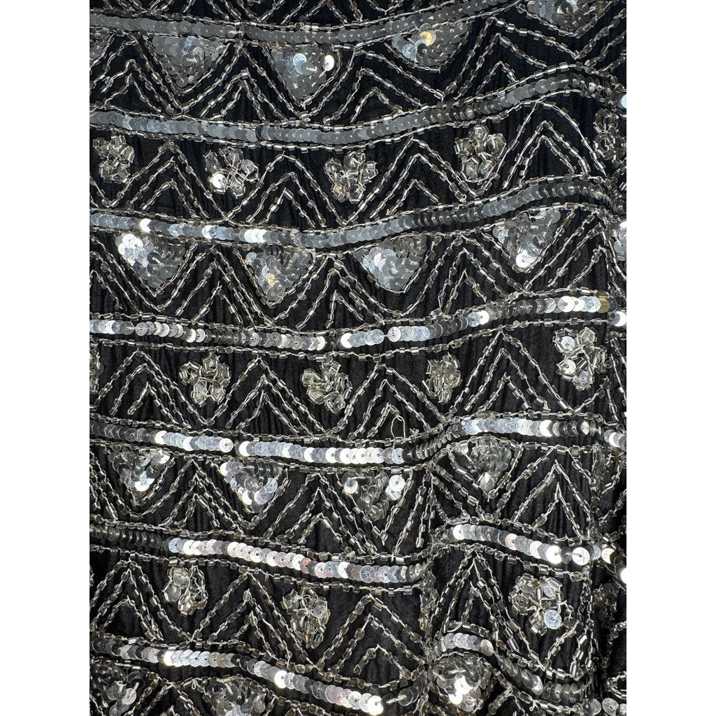 415. Beaded Sequin Silk Vest Size M Black Silver