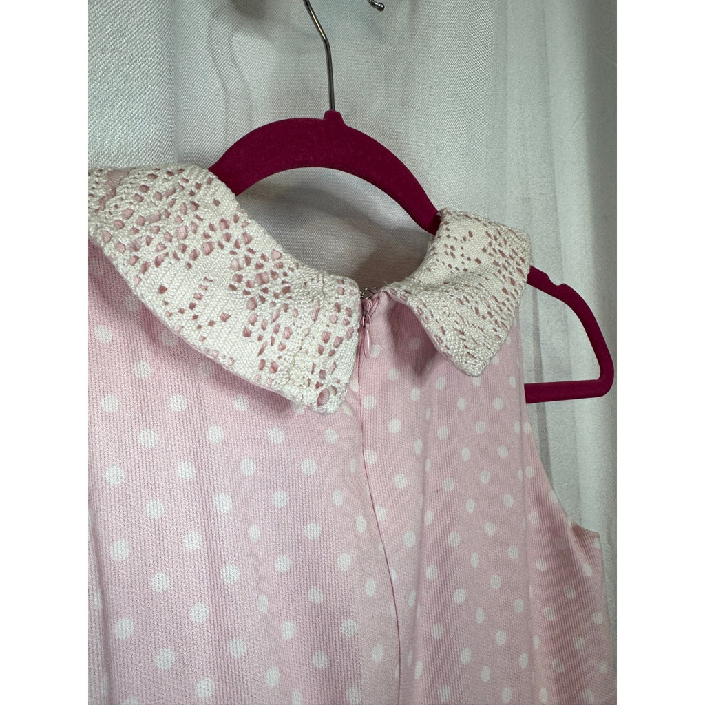 346. Beautiful Handmade Pink Polka Dot Lace Trim Dress