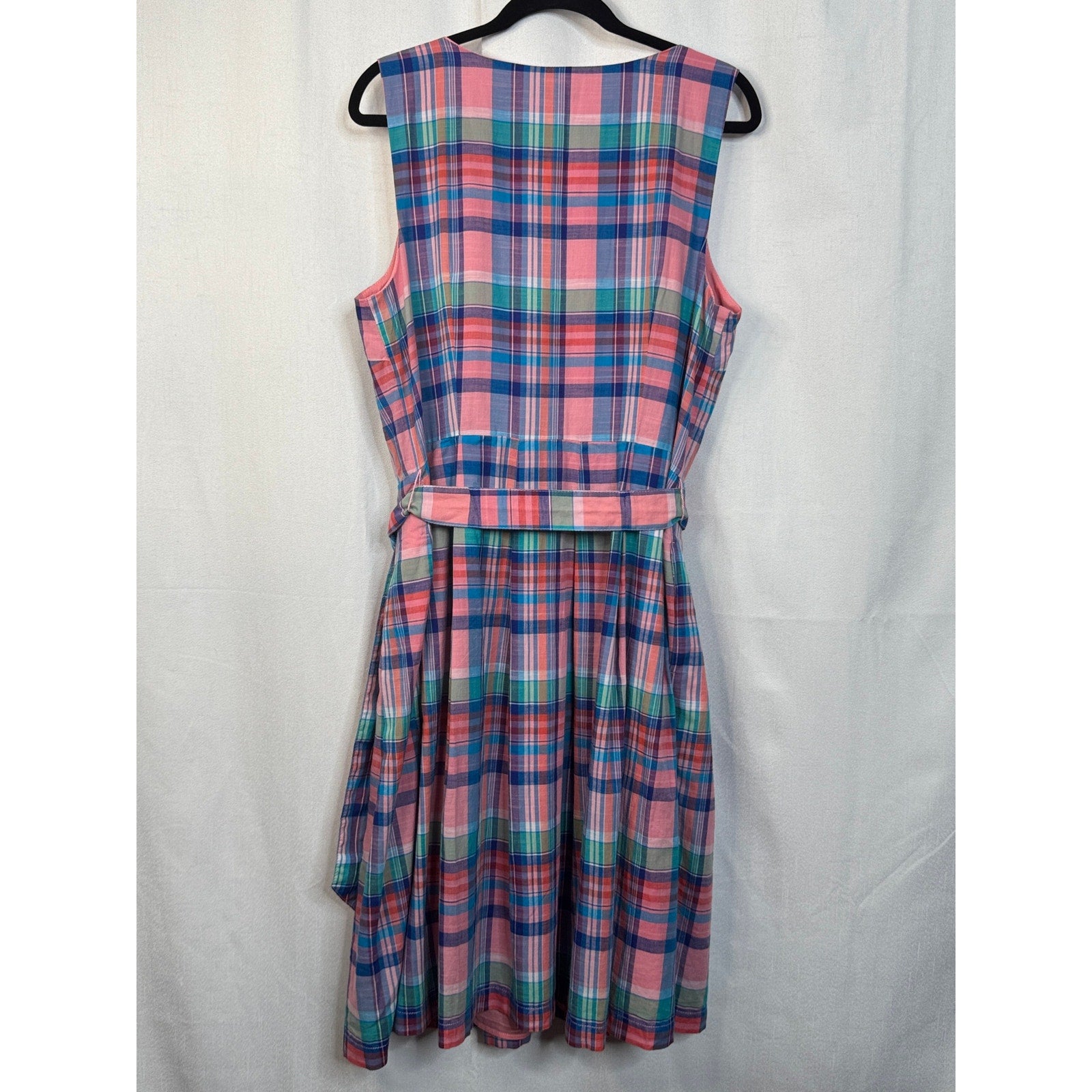 354. NWT Talbots Pink Blue Plaid Sleeveless Belted Dress Size 14