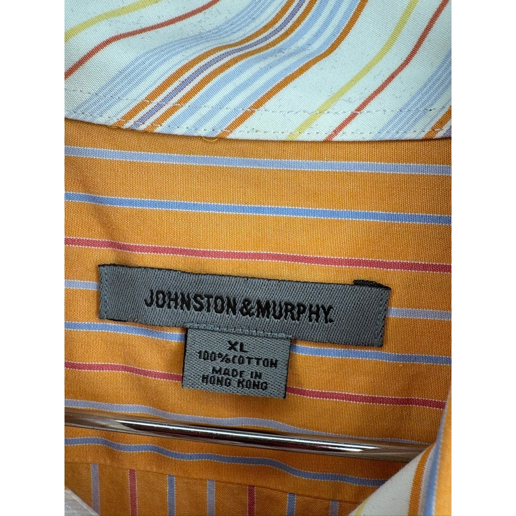 474. Johnston & Murphy Striped Button Front Shirt Size XL Orange