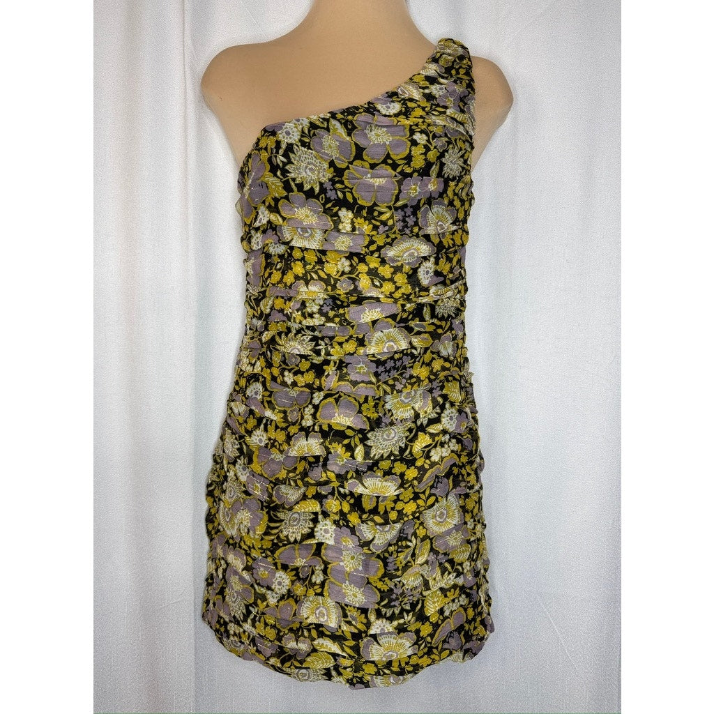 405. Zara One Shoulder Floral Ruched Mini Dress Size M NWT