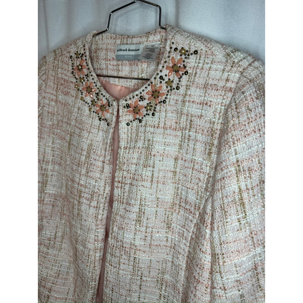 431. Alfred Dunner Petite Embellished Tweed Jacket Pink Size PM