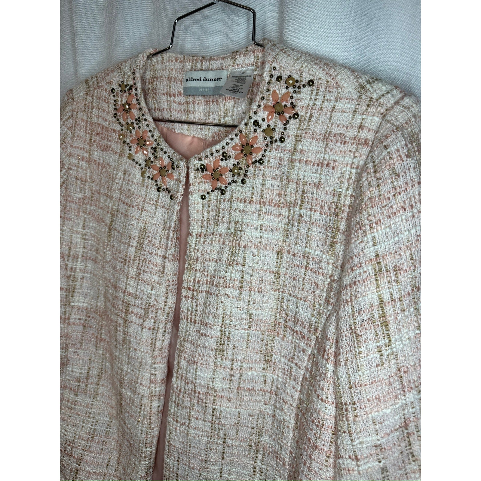 431. Alfred Dunner Petite Embellished Tweed Jacket Pink Size PM