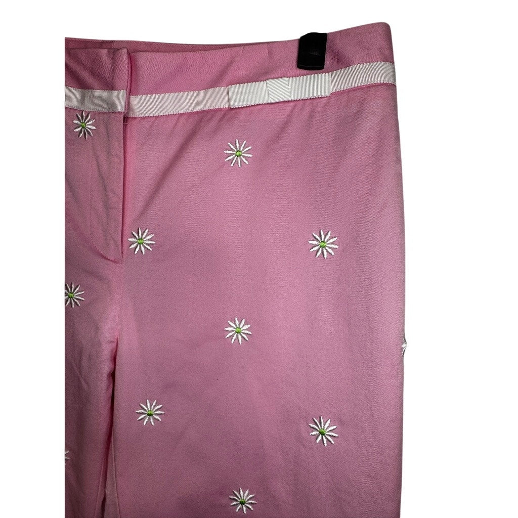 454. Lilly Pulitzer Pink Daisy Embroidered Capri Pants Size 8