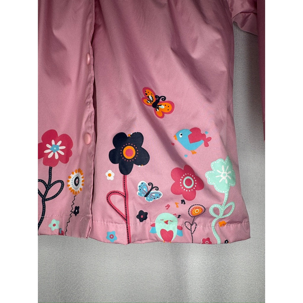 432. Keaiyouhuo Pink Floral Hooded Rain Jacket Girls Size 4T-5