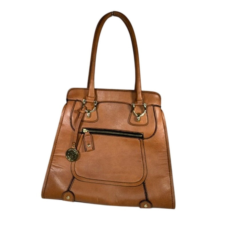 488. London Fog Cognac Faux Leather Satchel Shoulder Bag