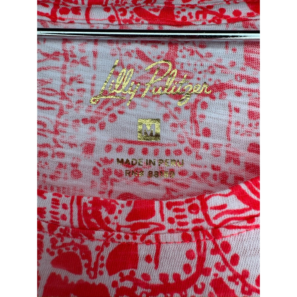 466. Lilly Pulitzer Printed T-Shirt Dress Size M Pink Coral