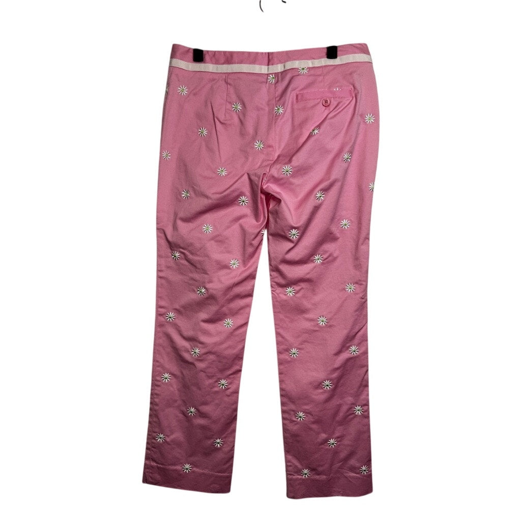 454. Lilly Pulitzer Pink Daisy Embroidered Capri Pants Size 8