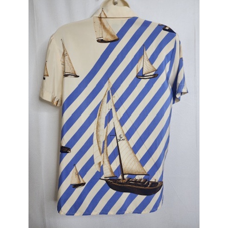 551. Lauren Ralph Lauren Petite Silk Sailboat Nautical Shirt P/P