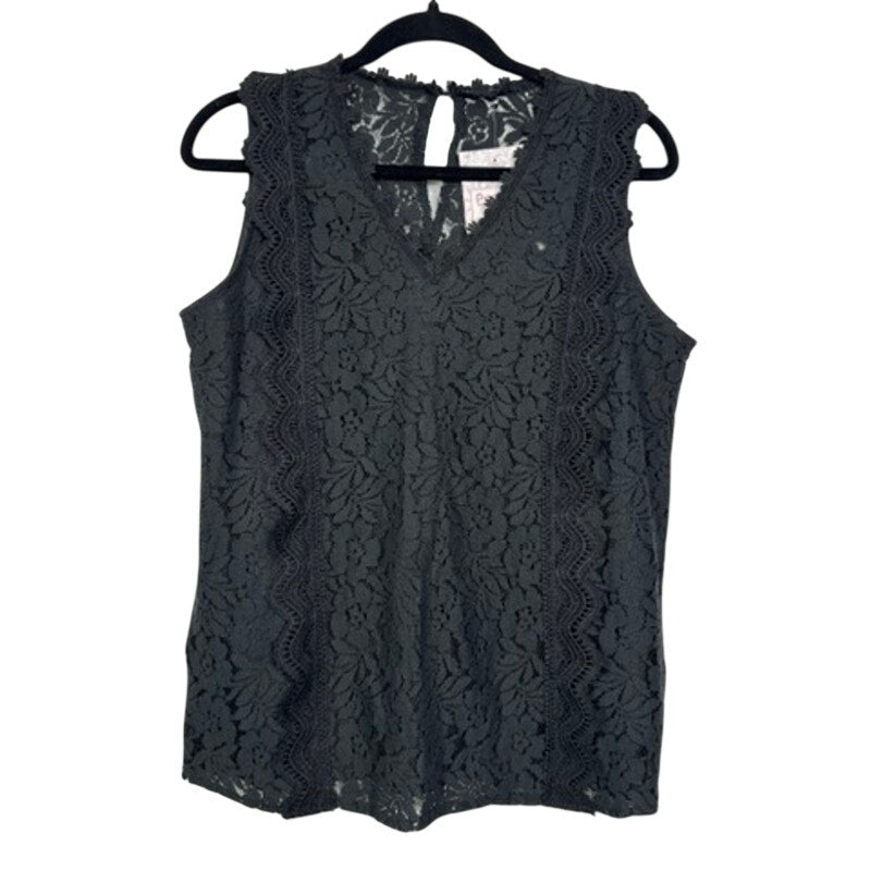 581. Pompis Store Black Floral Lace Sleeveless Blouse Top Size L NWT