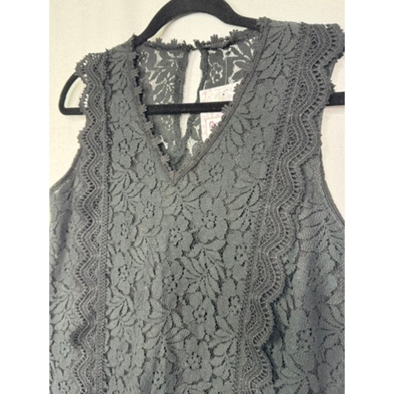 581. Pompis Store Black Floral Lace Sleeveless Blouse Top Size L NWT