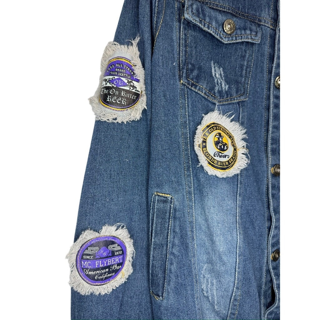 486. Vintage Tropical World Little Island Denim Patch Jacket