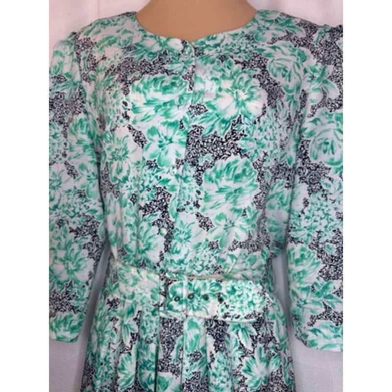 380. Pellini by Von Bramlett Vintage Floral Belted Dress Size L